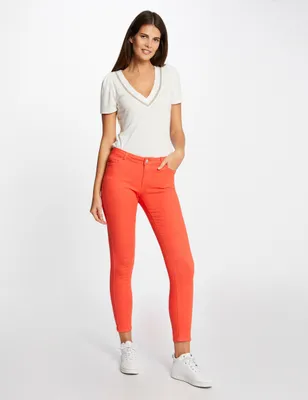 Jeans skinny taille basse orange femme