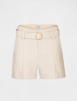 Short droit taille haute ceinturé sable femme | Morgan