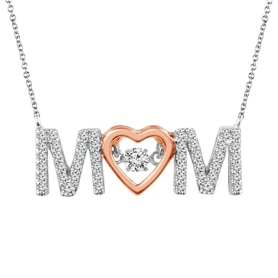 Women's Diamond Pendant Necklace 1/4 CTW MOM Letters Rose Plated Sterling Silver