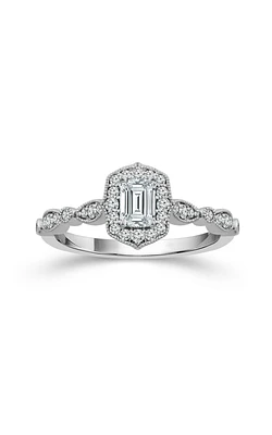 Women's Diamond Engagement Ring 1/2 CTW 1/3 Emerald Cut 10K White Gold