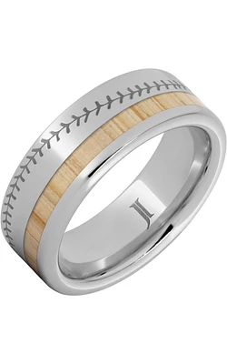 Men's Baseball Stitch Engraving and Bat Wood Inlay 8MM Wedding Band Serinium