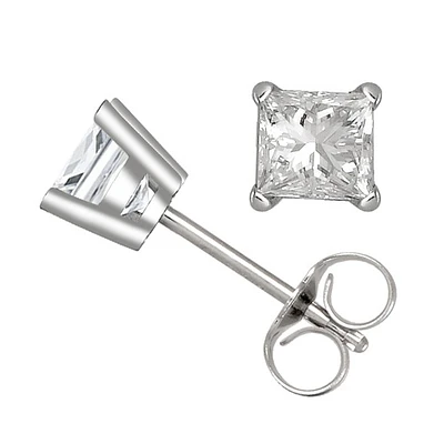 Supreme Princess-Cut Diamond Solitaire Stud Earrings in 14K White Gold