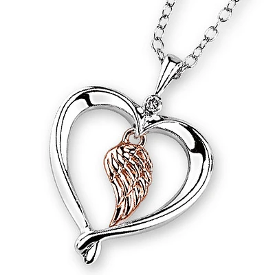 Kissing Hearts Angel Wing Pendant in Two-Tone Sterling Silver