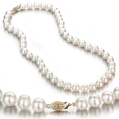 White Pearl Necklace in 14k Yellow Gold