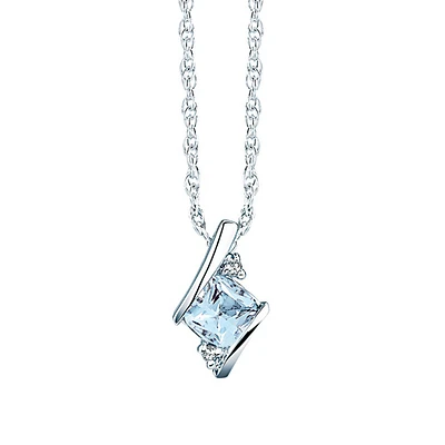 Aquamarine and Diamond Pendant in Sterling Silver