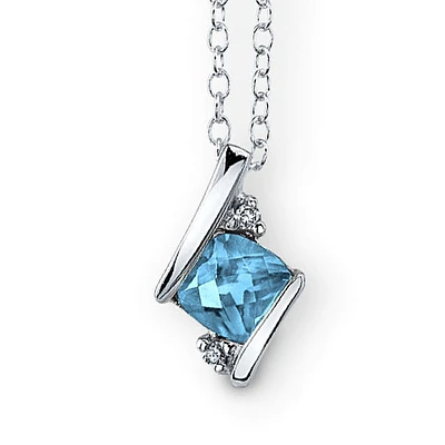 Blue Topaz and Diamond Pendant in Sterling Silver