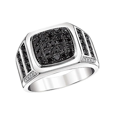 Black Sapphire & Diamond Men's Band in Sterling Silver