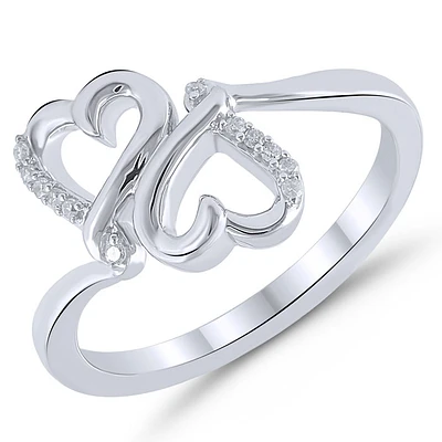 Kissing Hearts Diamond Accent Double Heart Ring in Sterling Silver, 1/20ctw