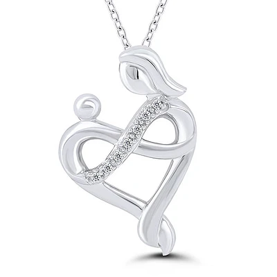 Motherly Love Heart + Infinity Diamond Pendant in Sterling Silver, 1/20ctw