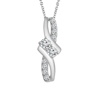 Twogether Two-Stone Diamond Pendant in 14k White Gold, 1/4ctw