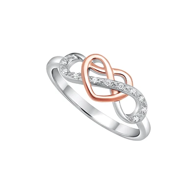 Diamond Infinity Heart Ring in Two-Tone Sterling Silver, 1/20ctw