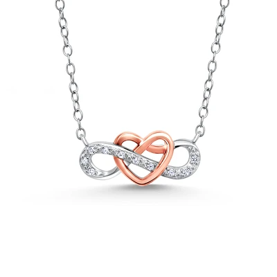 Diamond Infinity Heart Pendant in Two-Tone Sterling Silver, 1/20ctw