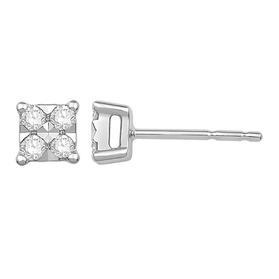 Composite Diamond Square Stud Earrings in White Gold