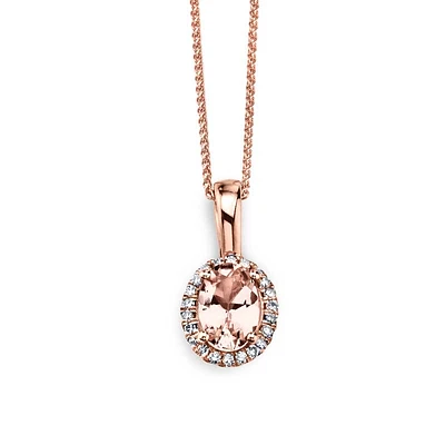 Oval Morganite and Diamond Frame Pendant in 14K Rose Gold, 1/20ctw