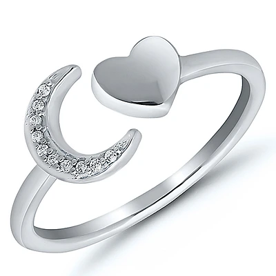 Diamond Accent Moon and Heart Open Shank Ring in Sterling Silver