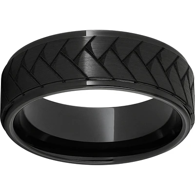 Men's Black Ceramic Band with Weave Laser Engraving, 8mm