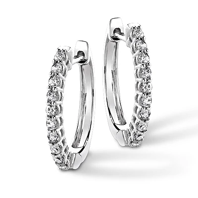 Mini Diamond Hoop Earrings in White Gold, 1/8ctw