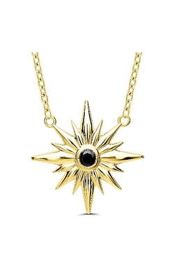 Women's Diamond 1/20 CTW Black Round Sun Pendant Necklace in 10K Yellow Gold