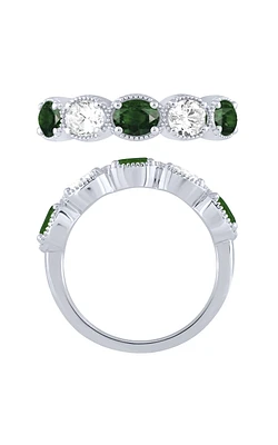 Women's Diamond Anniversary 5 Stone and Emerald Ring 14K White Gold