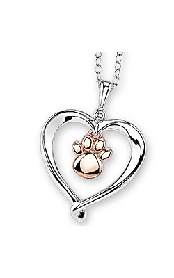 Kissing Hearts Paw Pendant in Two-Tone Sterling Silver