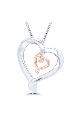 Kissing Hearts Double Heart Diamond Solitaire Pendant in Two-Tone Sterling Silver