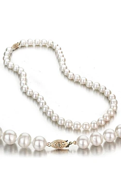 White Pearl Necklace in 14k Yellow Gold