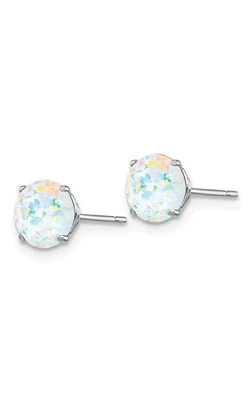 Created Opal Stud Earrings in 14K White Gold