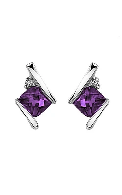 Amethyst and Diamond Earrings in Sterling Silver