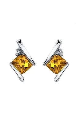 Citrine and Diamond Earrings in Sterling Silver