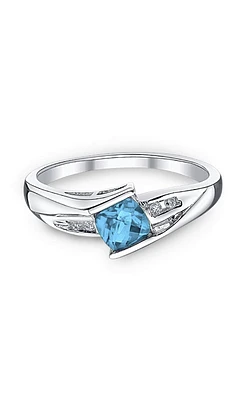 Blue Topaz and Diamond Ring Sterling Silver