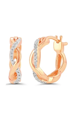 Diamond Twist Infinity Huggie Hoop Earrings in Rose Gold, 1/20ctw