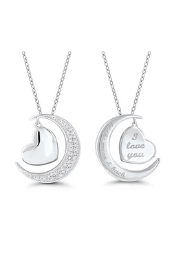 Women's Diamond I Love You to the Moon & Back Pendant Necklace in Sterling Silver