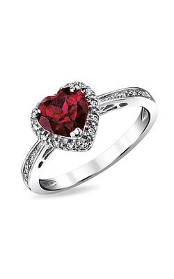 Heart-Shaped Created Ruby & Diamond Ring Sterling Silver