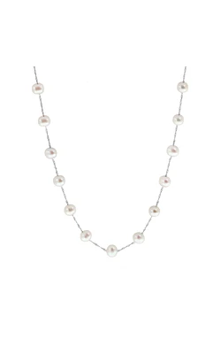 6 - 6.5mm Cultured Freshwater Pearl Station Necklace in 14K White Gold, 18 Inch