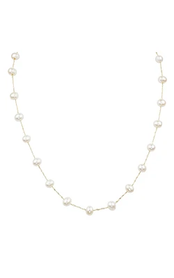 6 - 6.5mm Cultured Freshwater Pearl Station Necklace in 14K Yellow Gold, 18