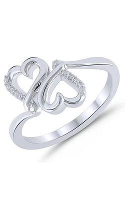 Kissing Hearts Diamond Accent Double Heart Ring Sterling Silver, 1/20ctw