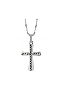 Men's Braided Cross Pendant in Stainless Steel, 24 Inch