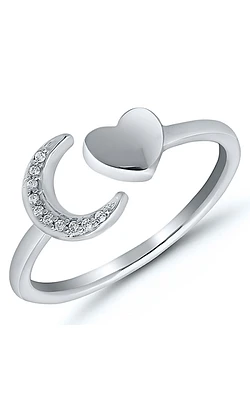 Diamond Accent Moon and Heart Open Shank Ring Sterling Silver