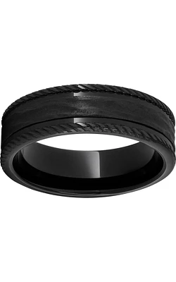 Men's Black Ceramic Band with Rope Edges, 7mm