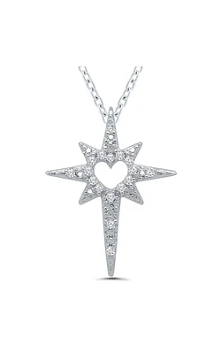 Eight-Point Star and Heart Diamond Pendant in Sterling Silver, 1/20ctw