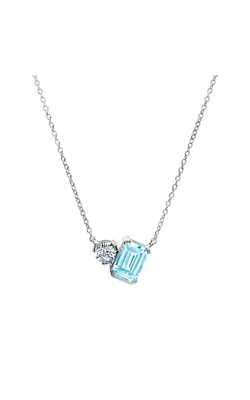 Women's Emerald Cut Simulated Aquamarine Birthstone Pendant in Sterling Silver
