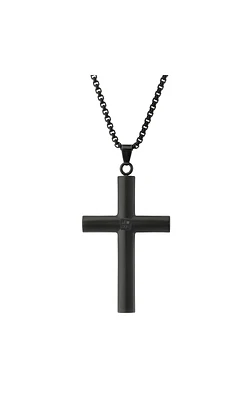 24" Cross Pendant Black Cubic Zirconium with Black Ion Plating in Stainless Steel