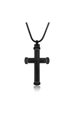 24" Mens Carbon Fiber Cross Pendant with Black Ion Plating in Stainless Steel