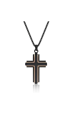 24" Cross Pendant with Black and Rose Gold Color Ion Plating in Stainless Steel