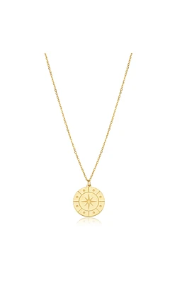 Compass Disc Pendant Necklace with Adjustable Chain in 10K Yellow Gold