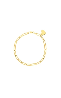 Women's Paper Clip 7.5" Bracelet with Heart Charm in 14K Yellow Gold