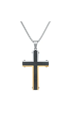 Men's 24" Cross Pendant Necklace with Black and Gold Ion Plated Stainless Steel