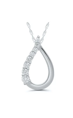 Women's Diamond Journey Tear Drop Pendant Necklace 1/8 CTW in 10K White Gold