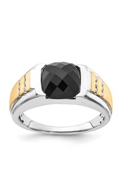 Men's Cushion-Cut Faceted Onyx & Diamond Ring in Sterling Silver and Yellow Gold