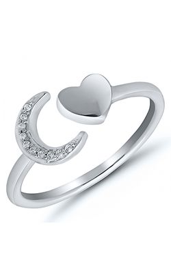 Diamond Accent Moon and Heart Open Shank Ring in Sterling Silver